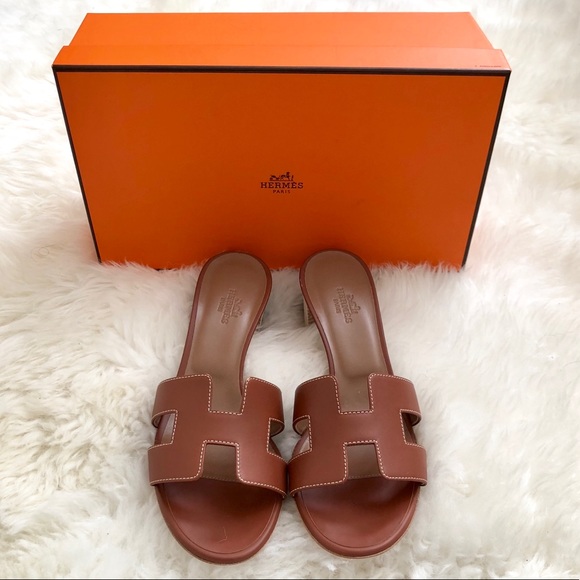 🖤 HERMÈS Gold Oasis Sandals w/ Stacked Heel Sz 36 - Picture 3 of 8